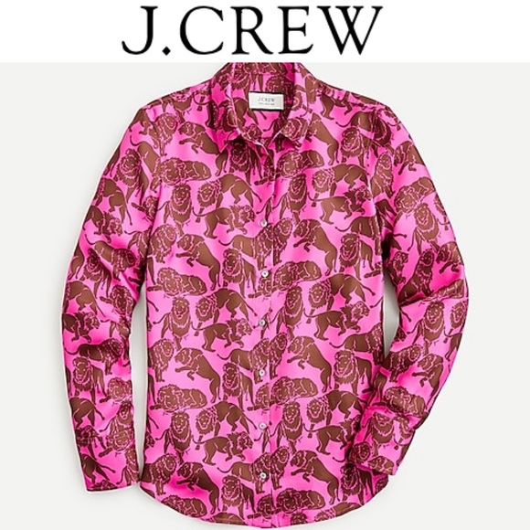 J. Crew Tops - J. CREW Collection Silk Twill Shirt Sleepy Lions
